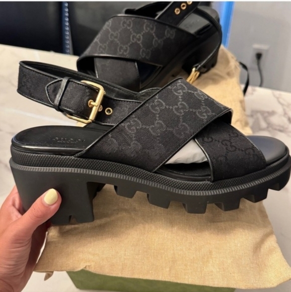 Gucci Black Monogram Women's Sandals - Picture 2 of 2